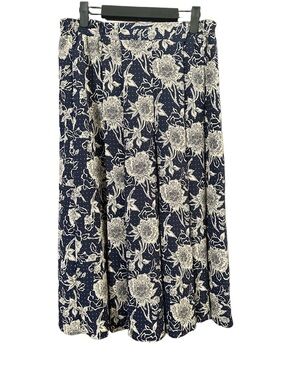 TanJay Navy Tan Beige Floral Elastic Waist Palazzo Cropped Pants Size Medium
